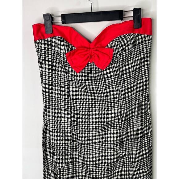 Karlie Bow Houndstooth Strapless Knee Length Sheath Dress Gray Women's Sz Small - Picture 3 of 11